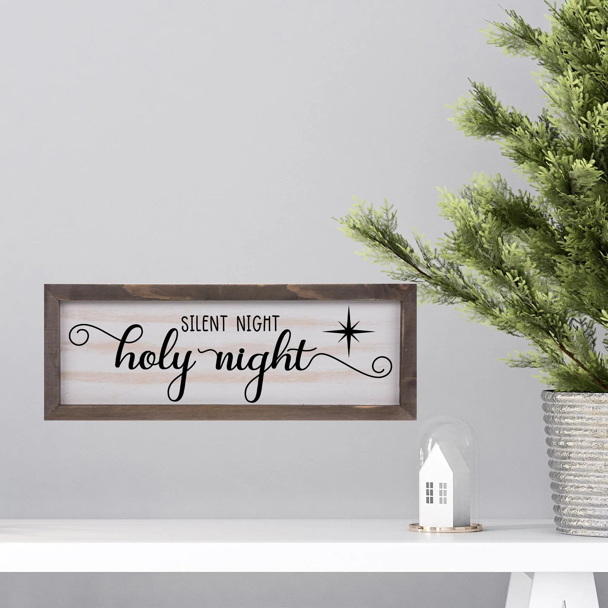Silent Night Rustic Whitewashed Wood Frame Sign | 5.5" x 15" Farmhouse Decor | Christmas Wood Decor amazingfaithdesigns