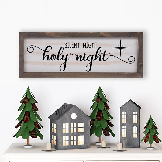 Silent Night Rustic Whitewashed Wood Frame Sign | 5.5" x 15" Farmhouse Decor | Christmas Wood Decor amazingfaithdesigns