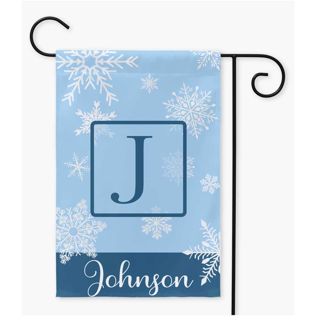 Snowflake Name Garden Flag, Monogram Name Winter Garden Flag Amazing Faith Designs