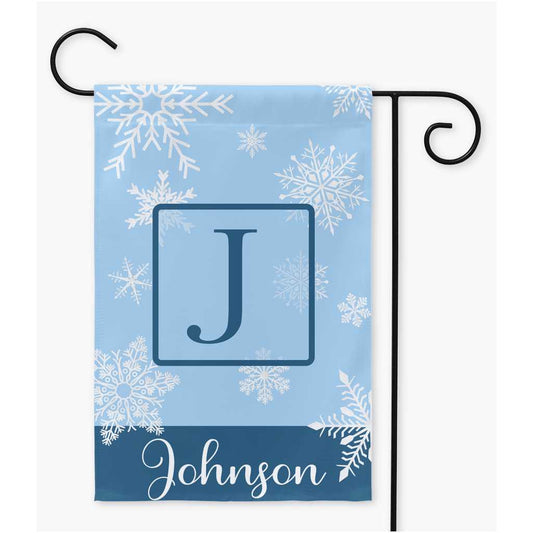 Snowflake Name Garden Flag, Monogram Name Winter Garden Flag Amazing Faith Designs