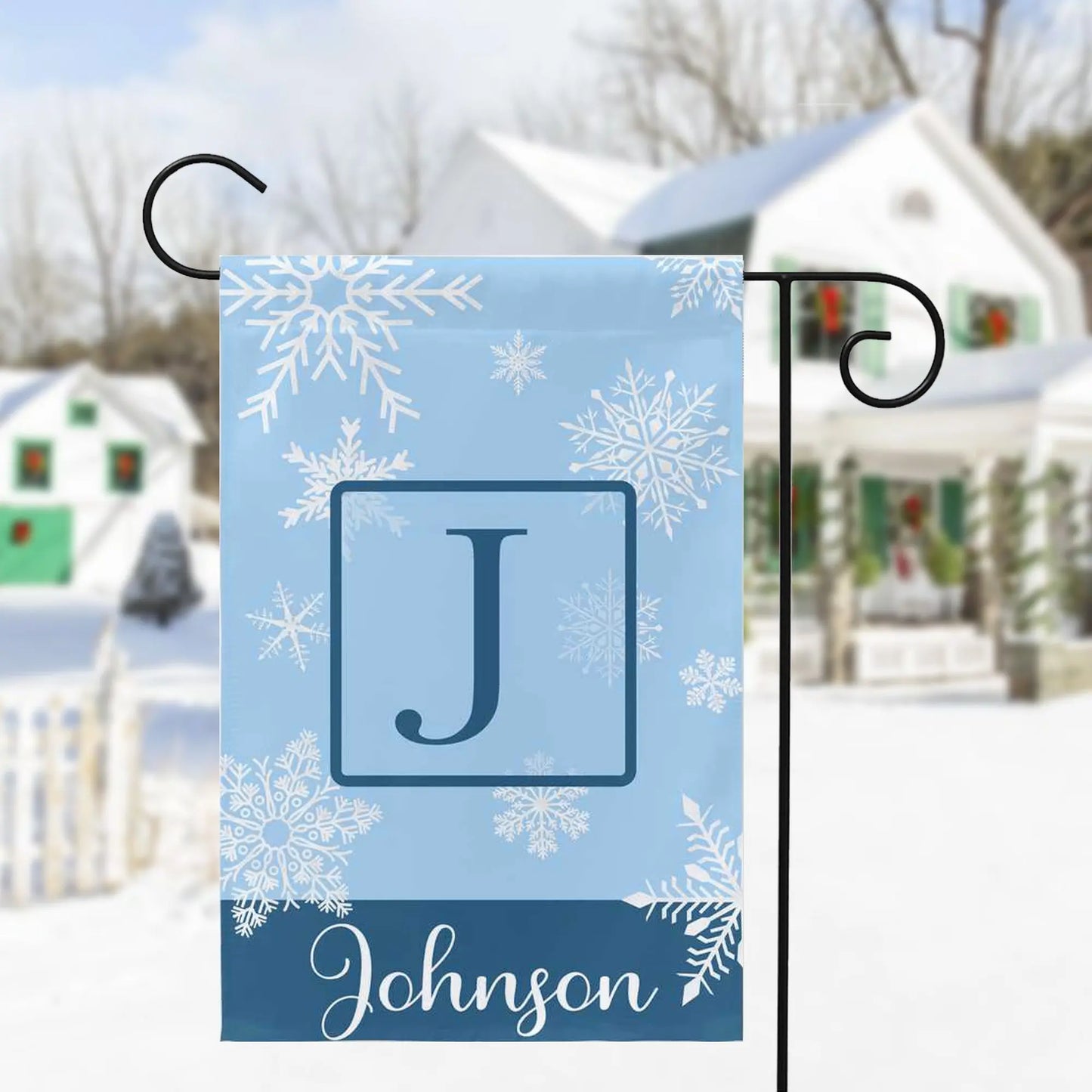 Snowflake Name Garden Flag, Monogram Name Winter Garden Flag Amazing Faith Designs