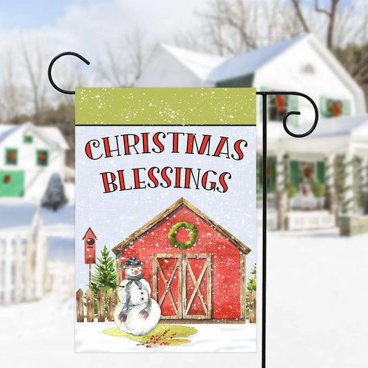Snowman Barn Christmas Blessings Garden Flag Amazing Faith Designs