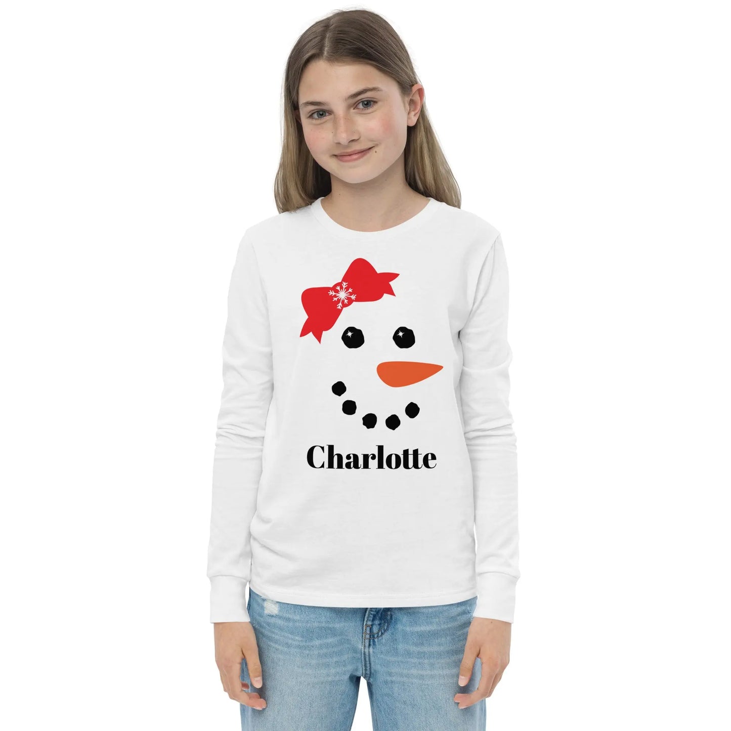 Snowman Personalized Youth Long Sleeve Tee Amazing Faith Designs