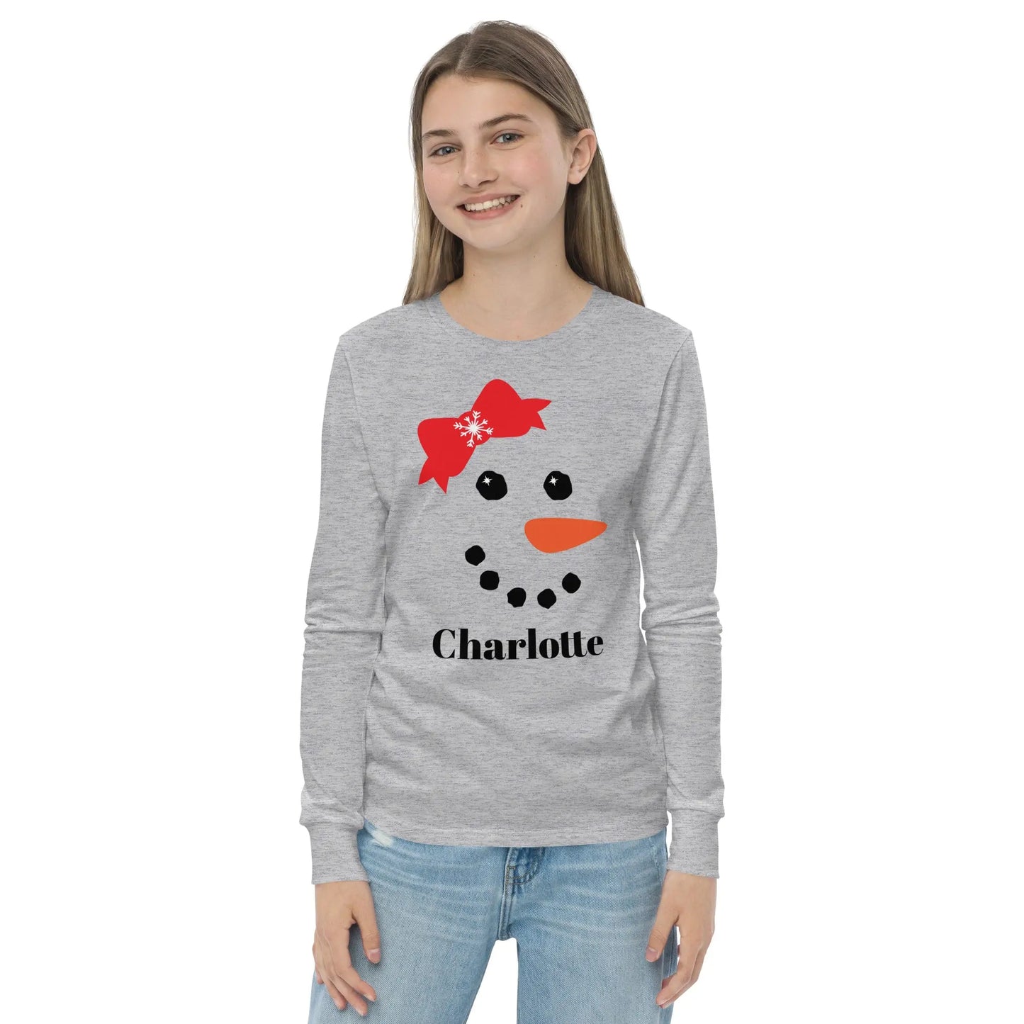 Snowman Personalized Youth Long Sleeve Tee Amazing Faith Designs