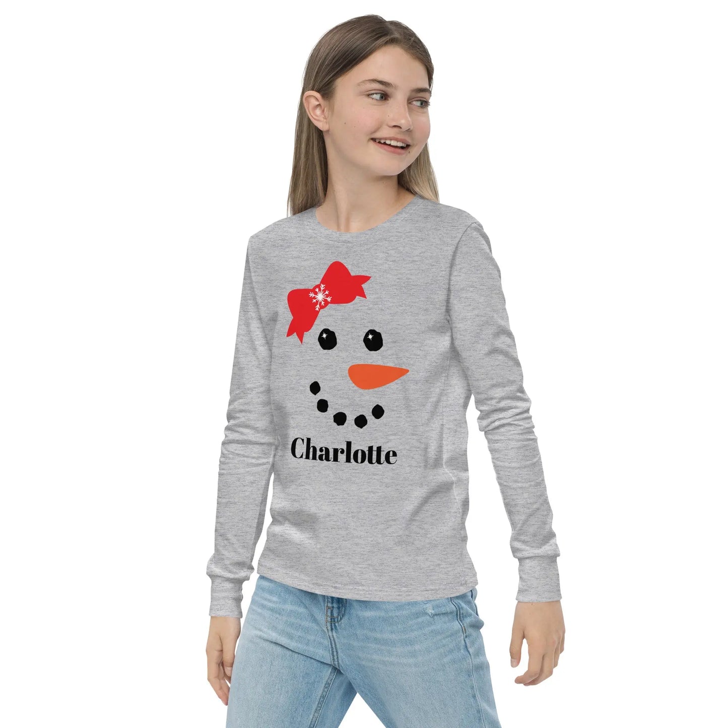 Snowman Personalized Youth Long Sleeve Tee Amazing Faith Designs