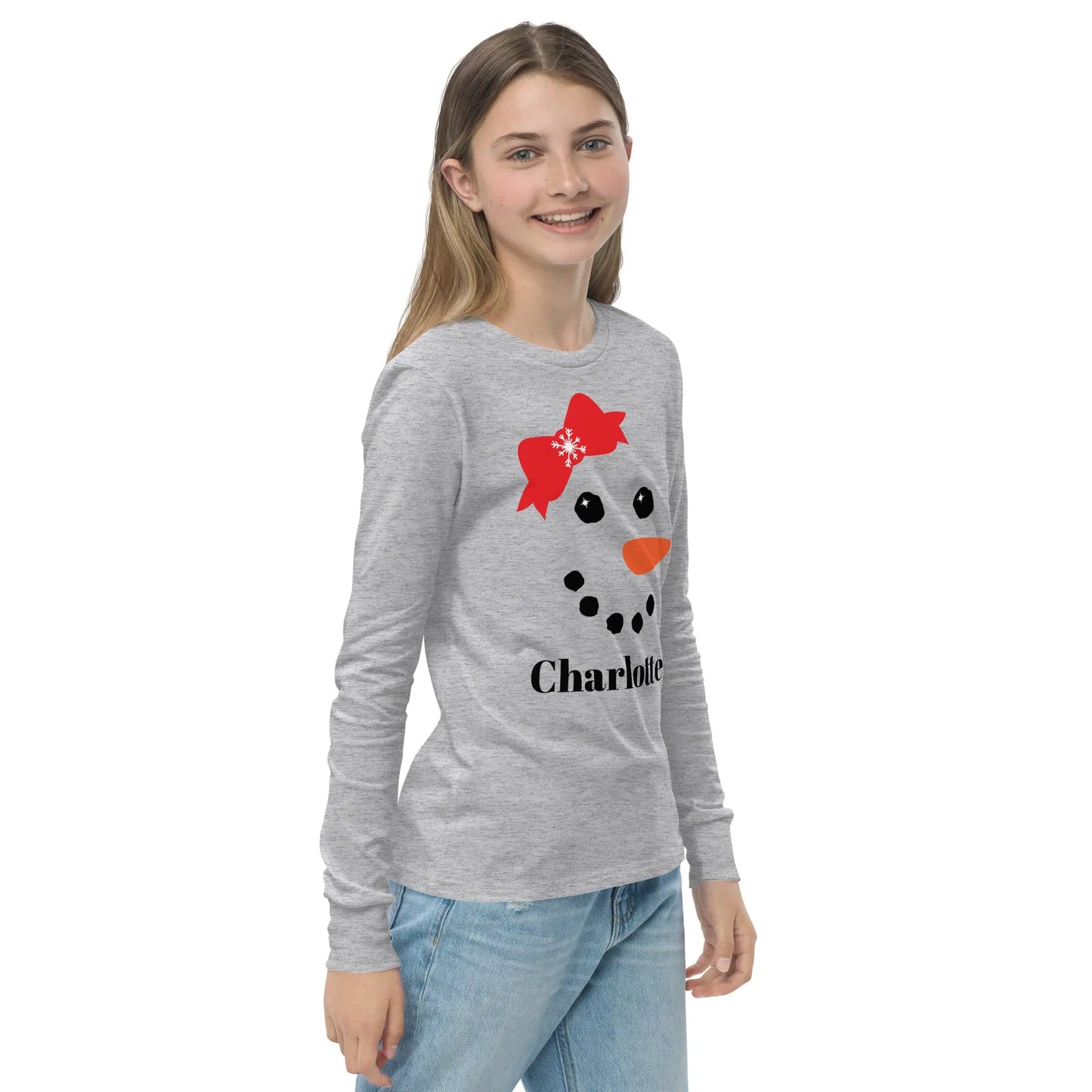 Snowman Personalized Youth Long Sleeve Tee Amazing Faith Designs