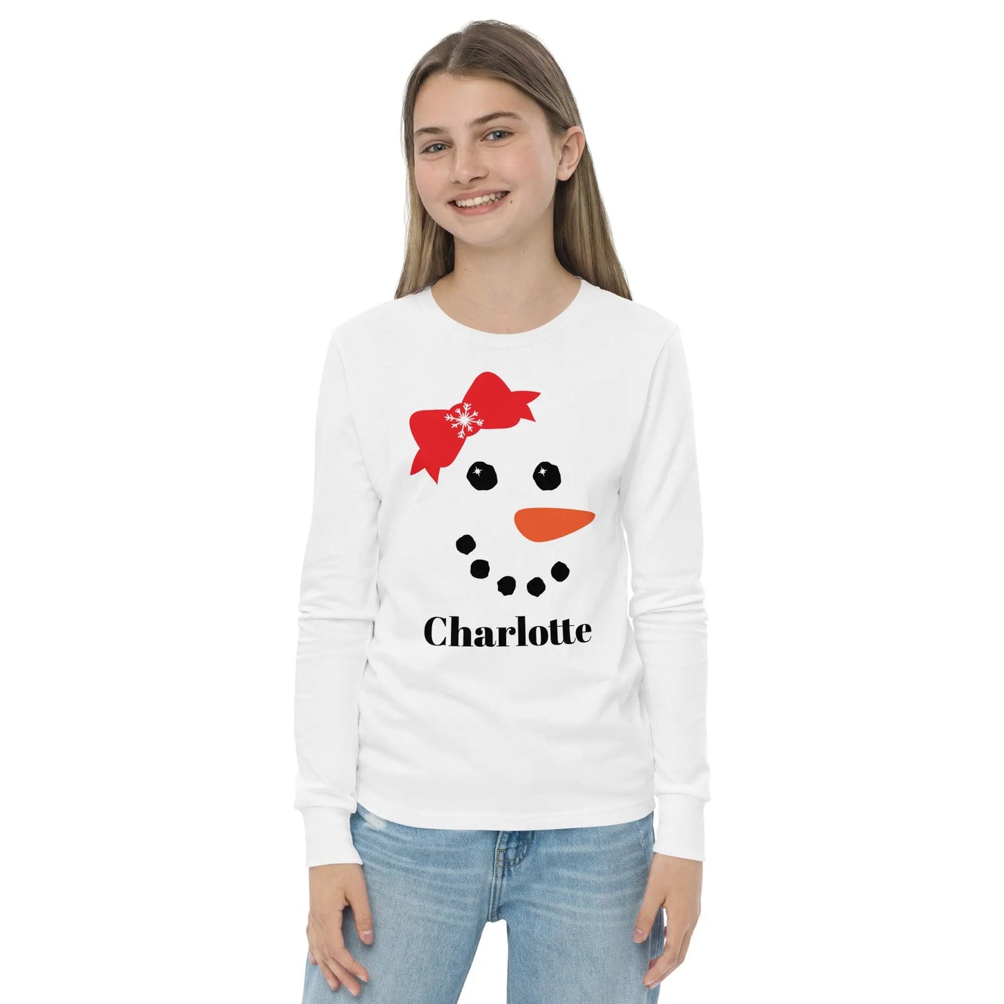 Snowman Personalized Youth Long Sleeve Tee Amazing Faith Designs