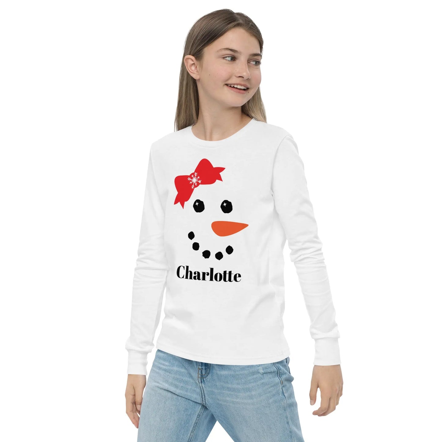 Snowman Personalized Youth Long Sleeve Tee Amazing Faith Designs