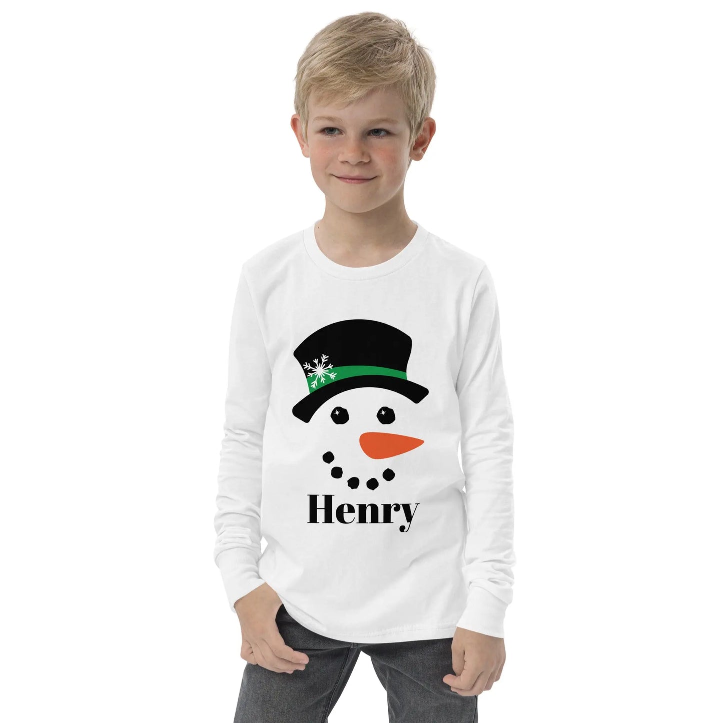 Snowman Personalized Youth long sleeve tee Amazing Faith Designs