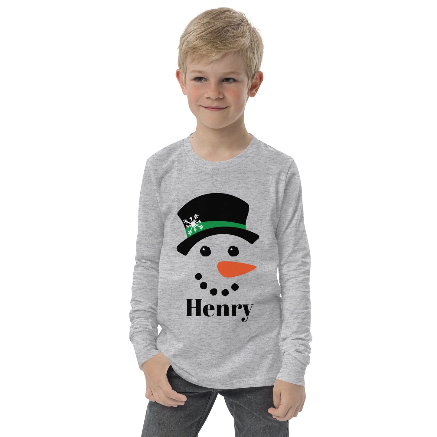 Snowman Personalized Youth long sleeve tee Amazing Faith Designs