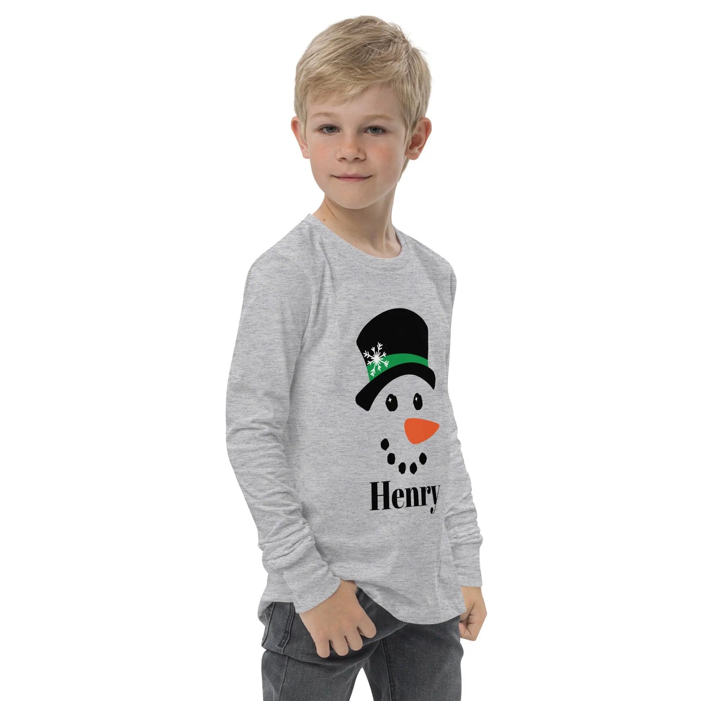 Snowman Personalized Youth long sleeve tee Amazing Faith Designs
