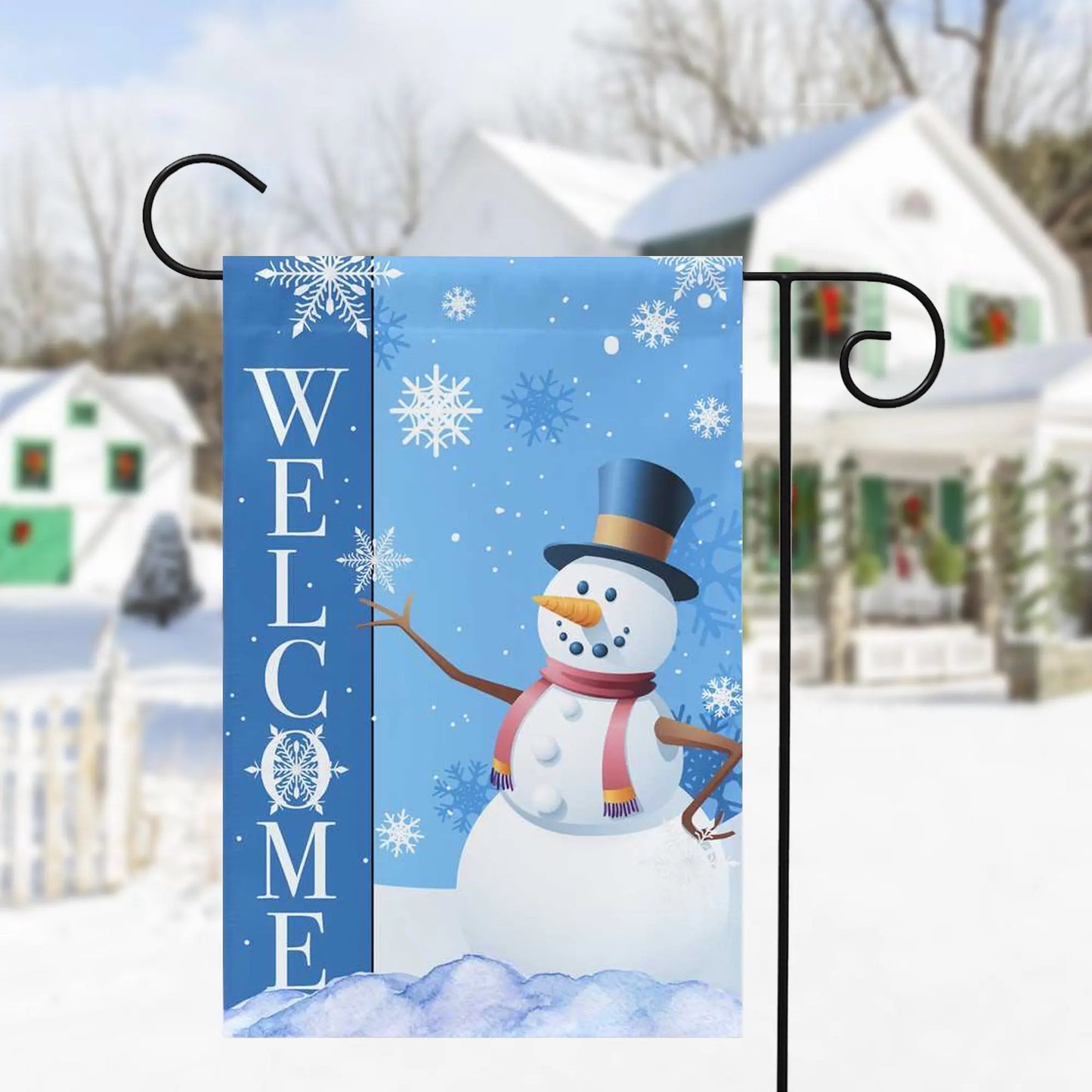 Snowman Welcome Blue Garden Flag, Winter Yard Flag Amazing Faith Designs