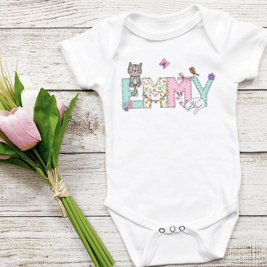 Spring Cats Personalized Baby short Onesie Amazing Faith Designs