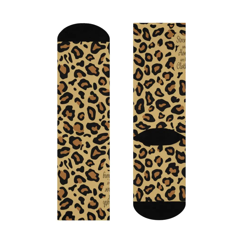 Strength and Honor are her Clothing Christian Socks | Leopard Print Socks Printify