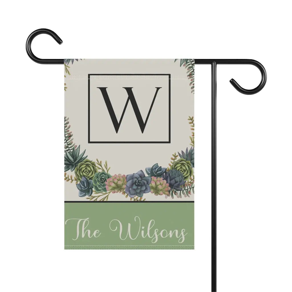 Succulent Flowers Garden Flag | Personalized Monogram Family Name Printify