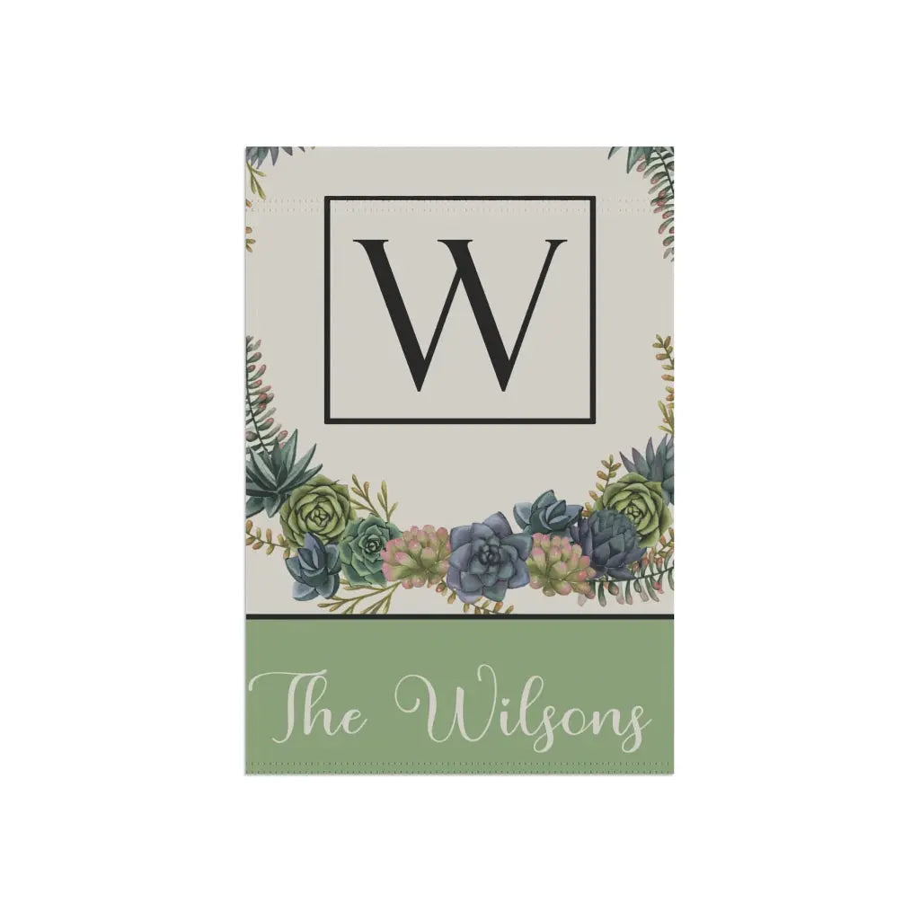 Succulent Flowers Garden Flag | Personalized Monogram Family Name Printify