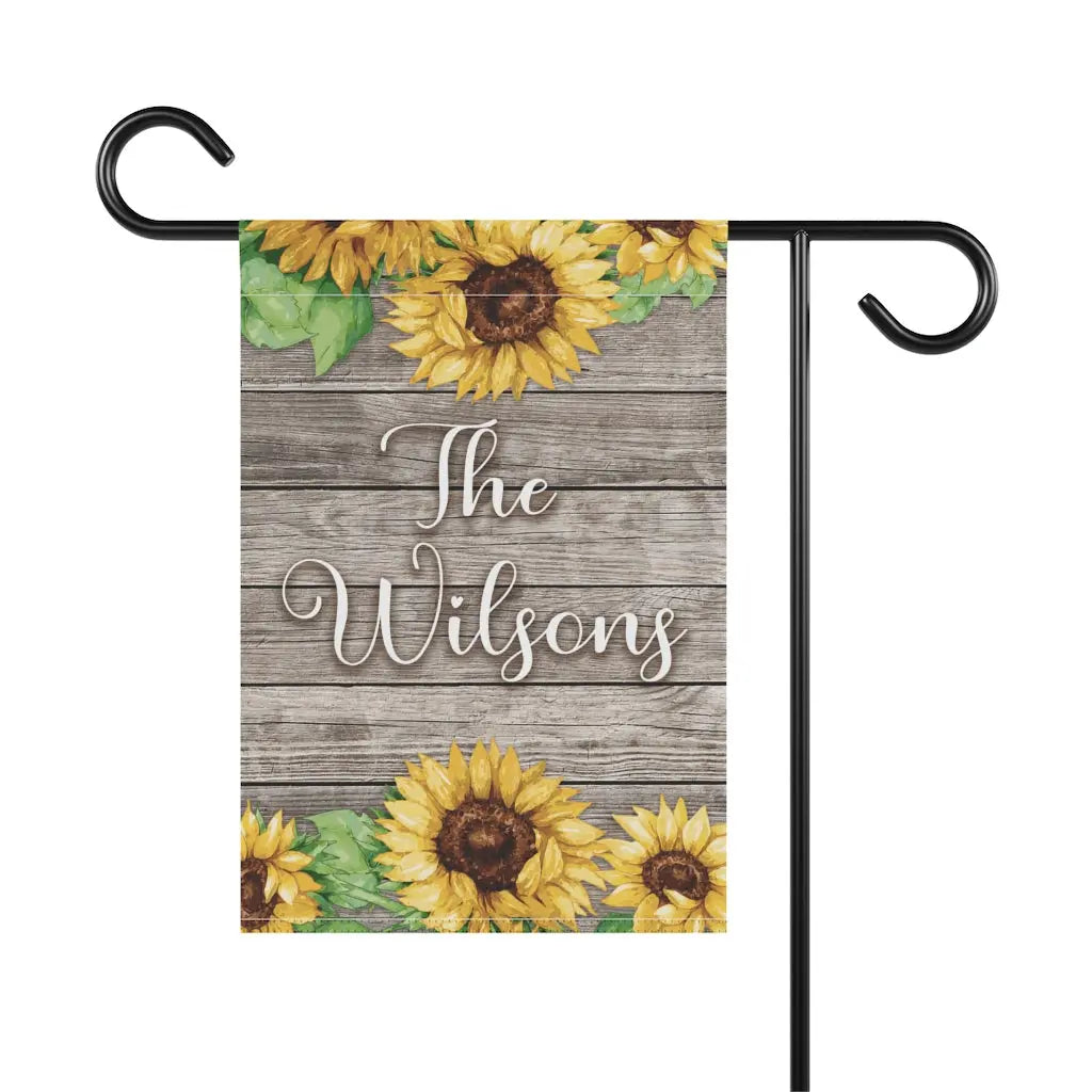 Sunflowers Rustic Family Name Garden Flag - Personalized Printify