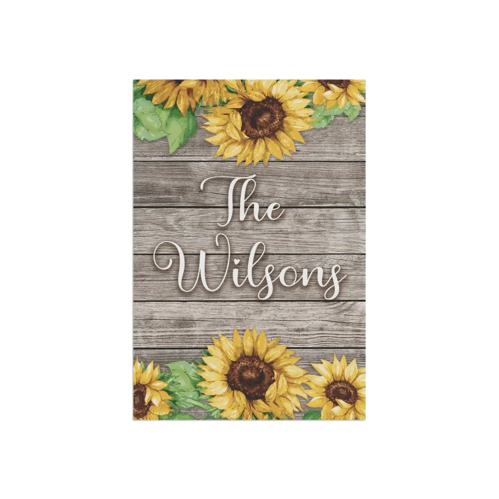 Sunflowers Rustic Family Name Garden Flag - Personalized Printify