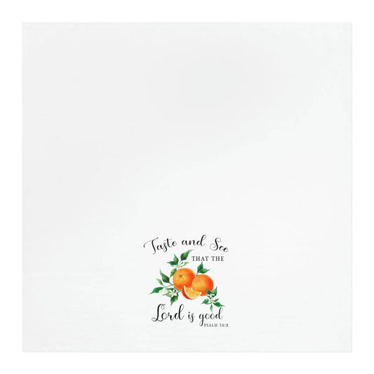 Taste and See Oranges Tea Towel, Scripture Kitchen Towel, Farmhouse Dish Towel, Cute Kitchen Towel, Christian Gift, Psalm 34:8 Printify