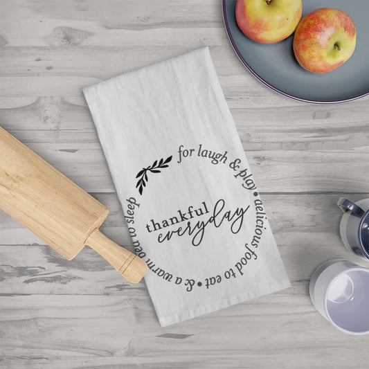 Thankful Everyday Tea Towel, Fall Kitchen Towel, Farmhouse, November, Thanksgiving Dish Towel, Cute Autumn Kitchen Towel Printify
