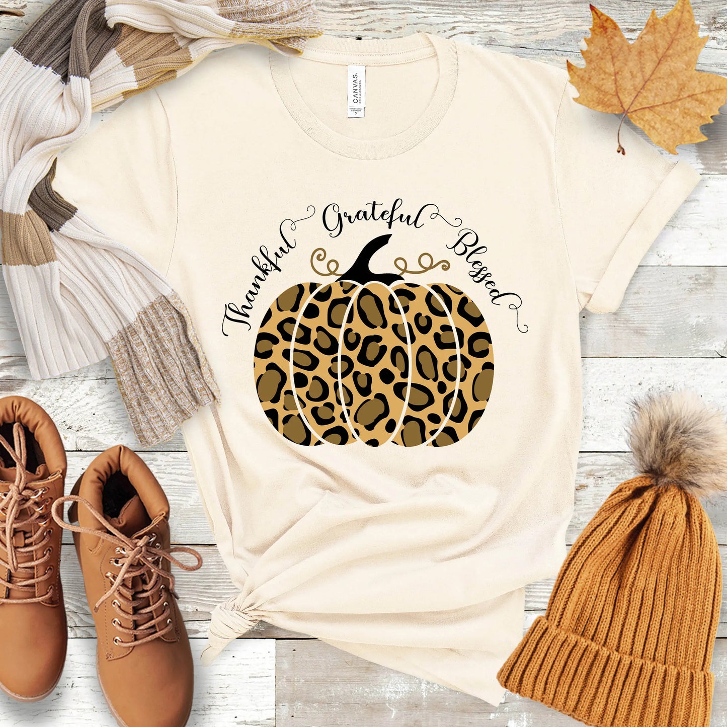 Thankful Grateful Blessed Pumpkin Tee Printify