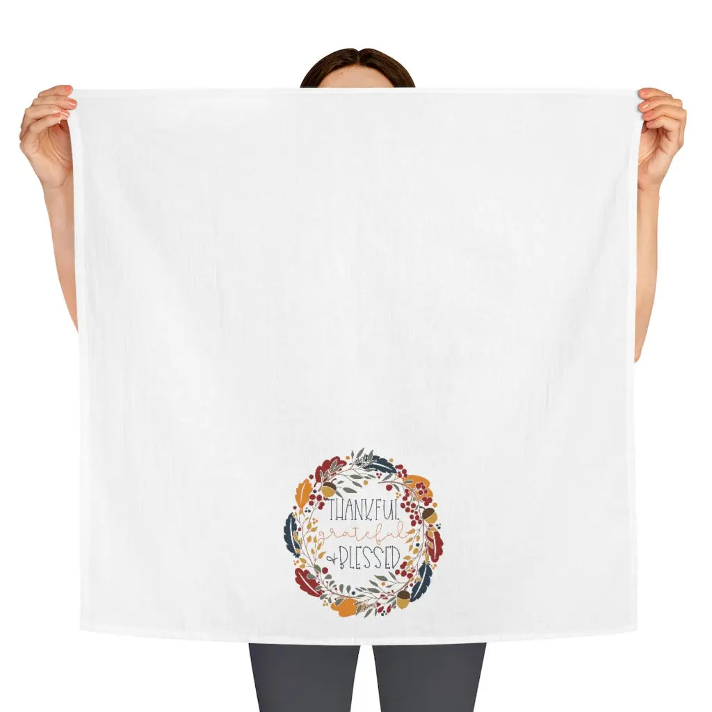 Thankful Grateful and Blessed Tea Towel, Fall Kitchen Towel, October, Halloween, Thanksgiving, Pumpkin Dish Towel, Cute Autumn Kitchen Towel Printify