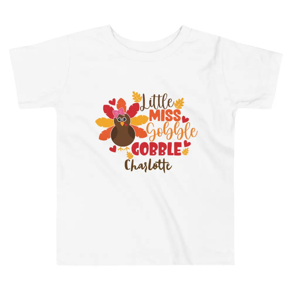 Thanksgiving Toddler Girls Short Sleeve Tee - Little Miss Gobble Gobble, Personalized Amazing Faith Designs
