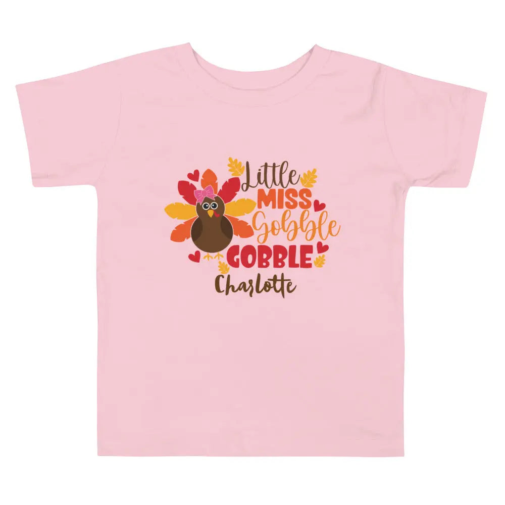 Thanksgiving Toddler Girls Short Sleeve Tee - Little Miss Gobble Gobble, Personalized Amazing Faith Designs