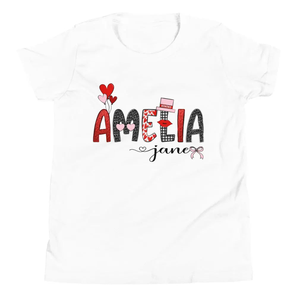 Valentine's Day Girl's Personalized Youth Short Sleeve T-Shirt Amazing Faith Designs