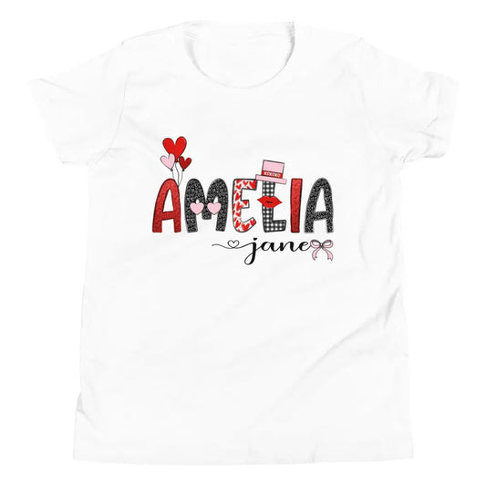 Valentine's Day Girl's Personalized Youth Short Sleeve T-Shirt Amazing Faith Designs