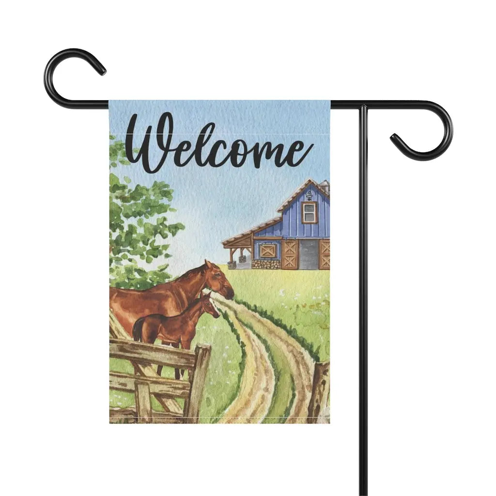 Welcome Horse Farm Garden Flag Printify