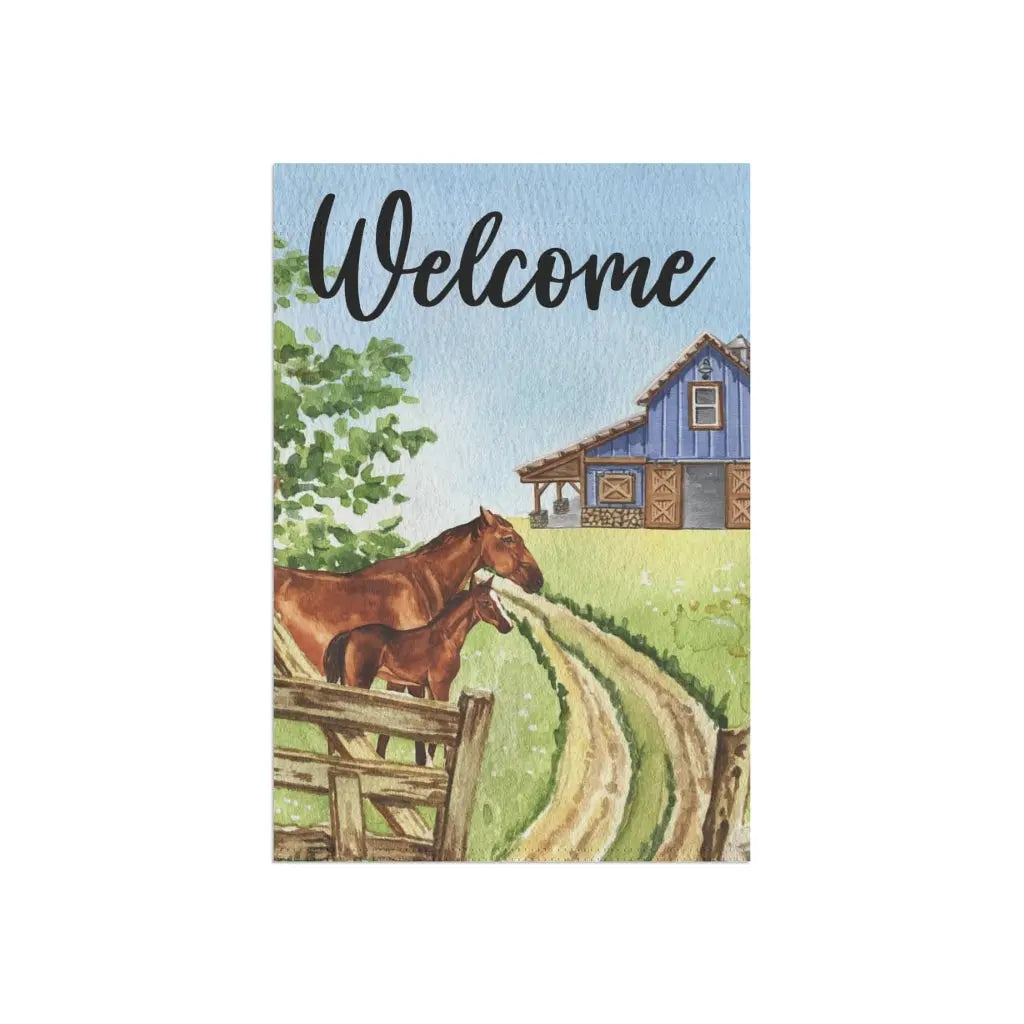 Welcome Horse Farm Garden Flag Printify