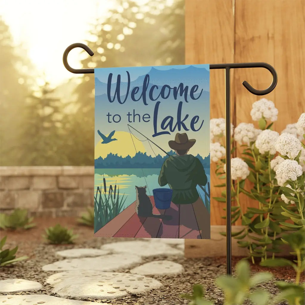 Welcome to the Lake Fisherman Garden Flag Printify
