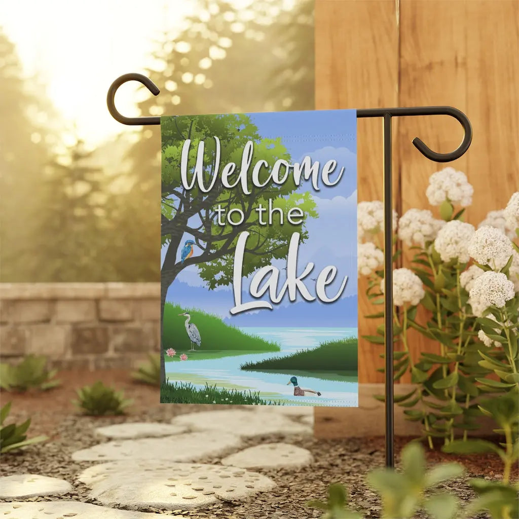 Welcome to the Lake Garden Flag Printify