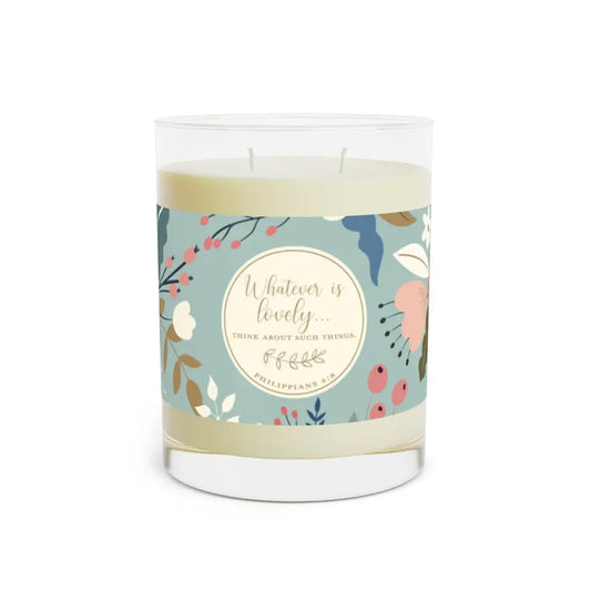 Whatever Is Lovely Floral Scripture Premium Scented Candle - Full Glass, 11oz Printify