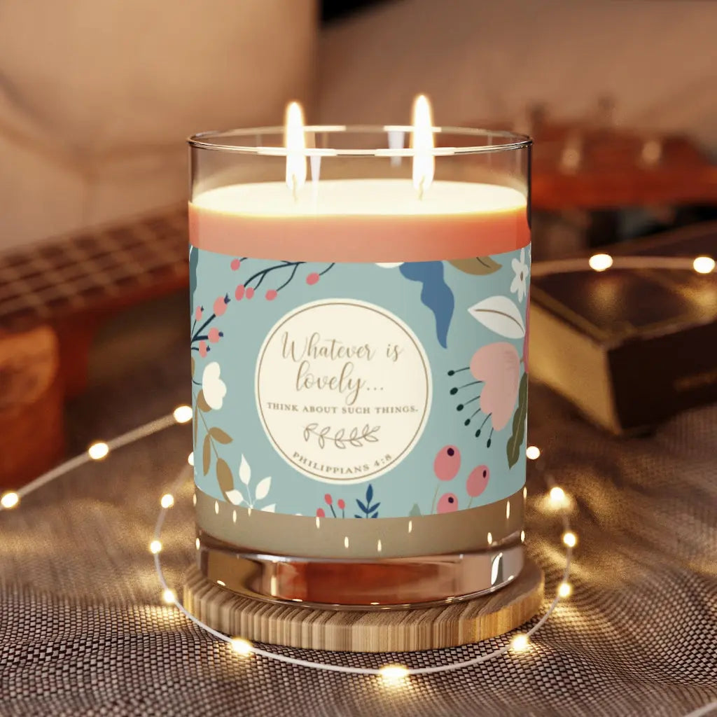 Whatever Is Lovely Floral Scripture Premium Scented Candle - Full Glass, 11oz Printify