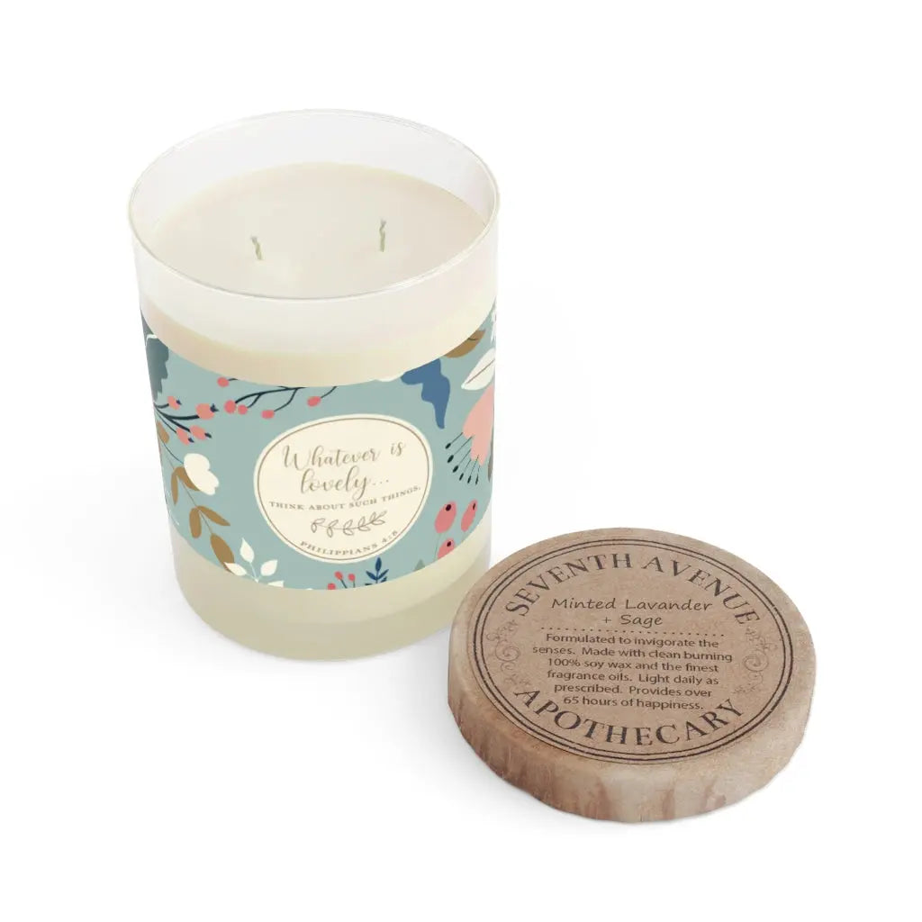 Whatever Is Lovely Floral Scripture Premium Scented Candle - Full Glass, 11oz Printify