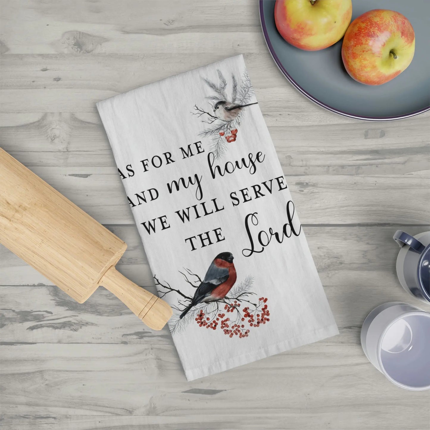 Winter Birds Scripture Tea Towel, Scripture Kitchen Towel, Farmhouse Dish Towel, Cute Kitchen Towel, Christian Gift Printify