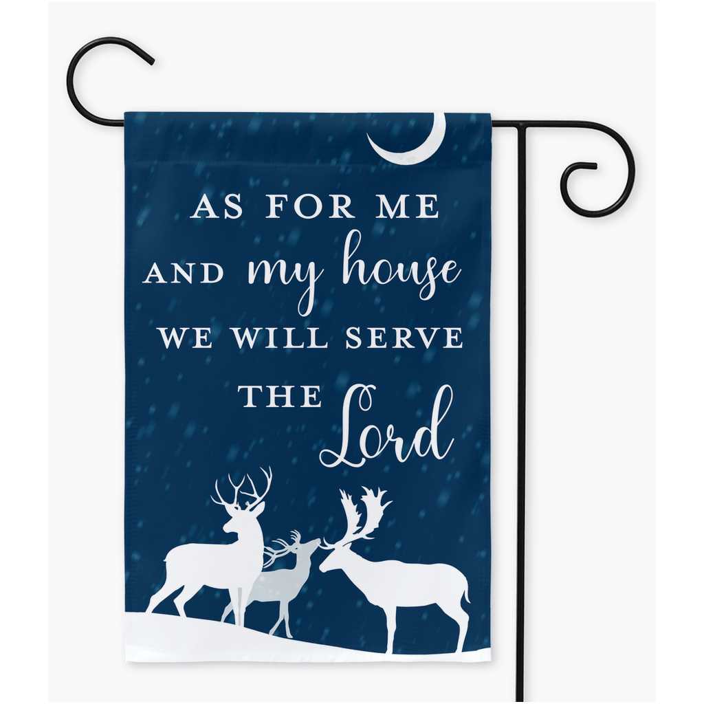Winter Deer Scripture Garden Flag, Christian Garden Flag | Joshua 24:!5 Amazing Faith Designs