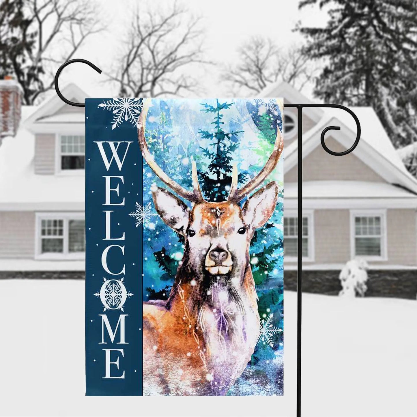 Winter Deer Welcome Garden Flag Amazing Faith Designs