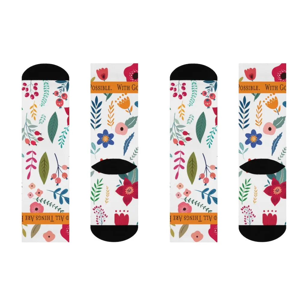 With God All Things Are Possible Christian Socks | Floral Socks for Her Printify