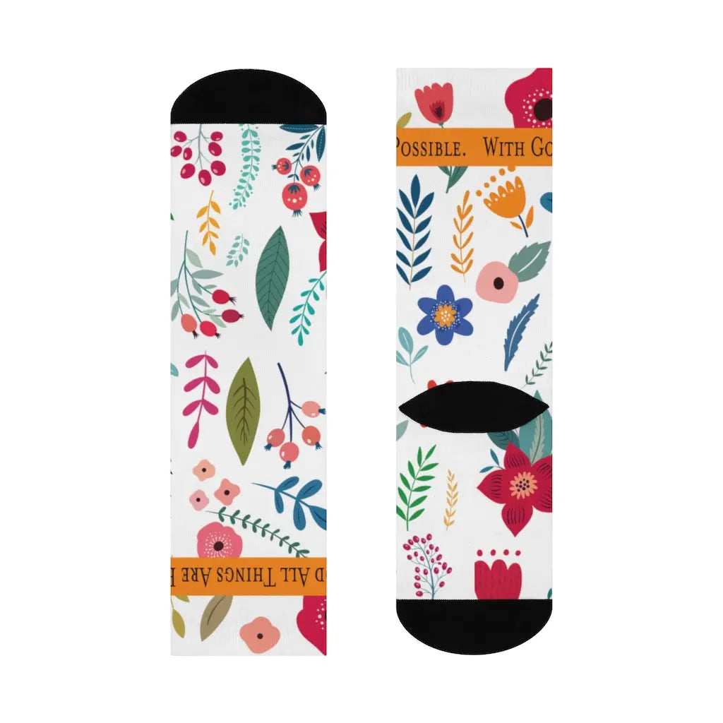 With God All Things Are Possible Christian Socks | Floral Socks for Her Printify