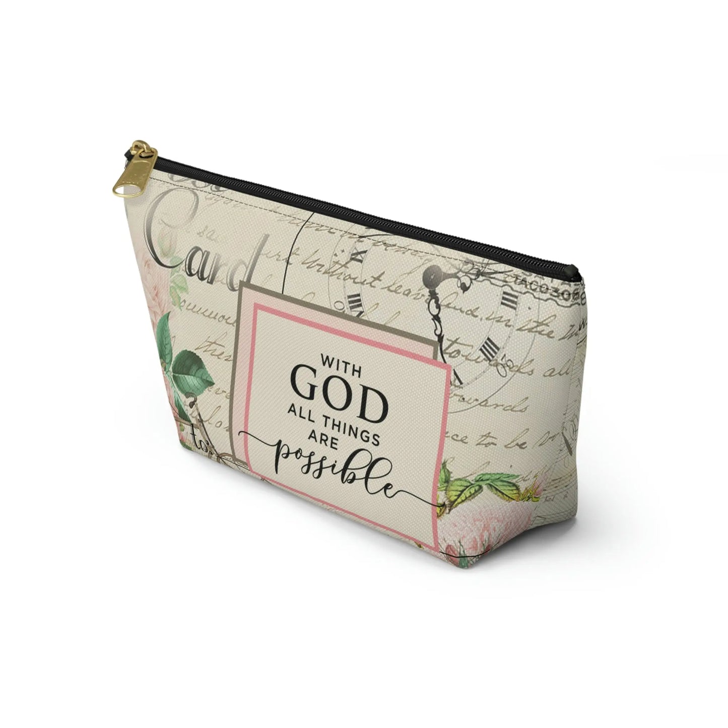 With God All Things Are Possible Makeup Accessory Pouch w T-bottom - Vintage Bicycle Printify