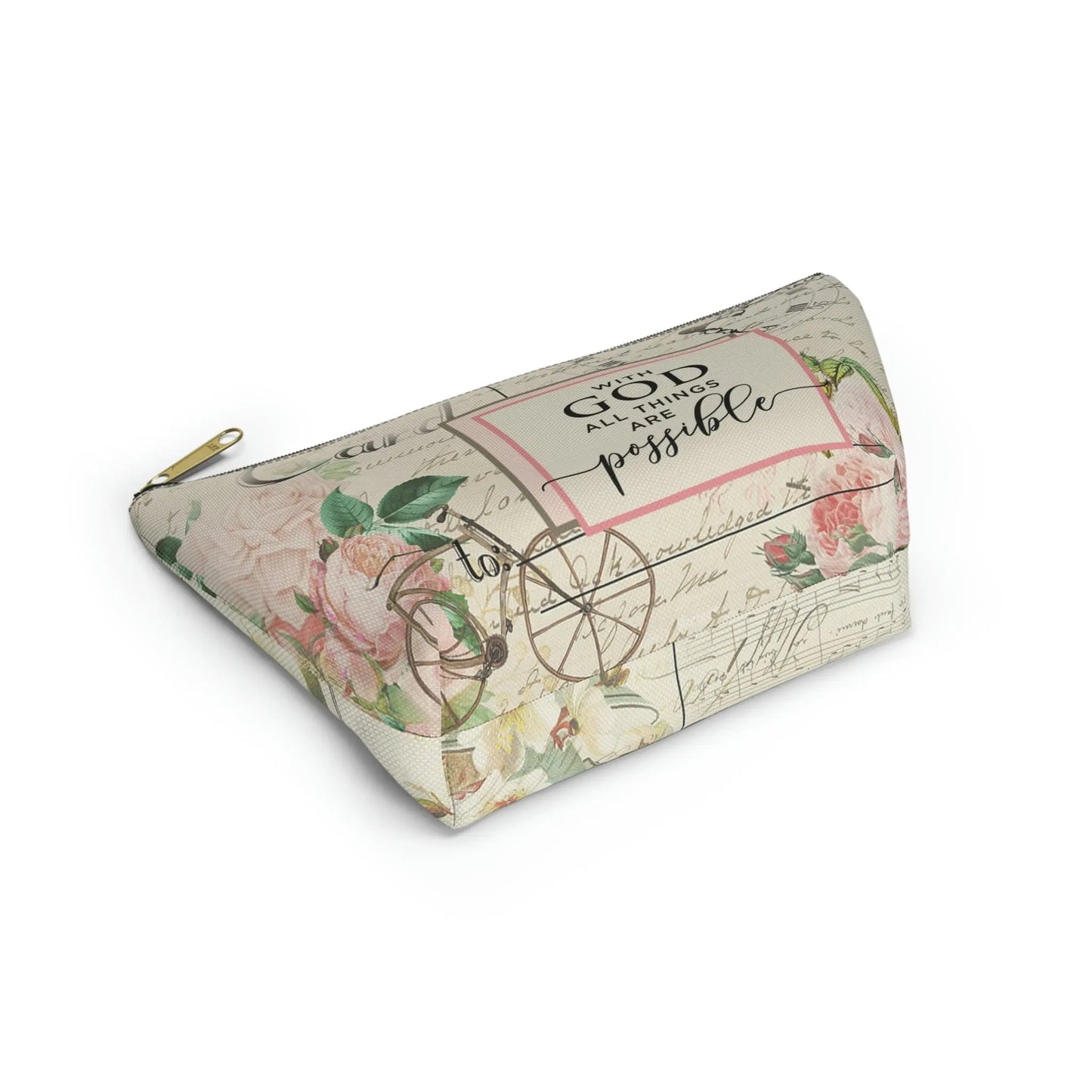 With God All Things Are Possible Makeup Accessory Pouch w T-bottom - Vintage Bicycle Printify