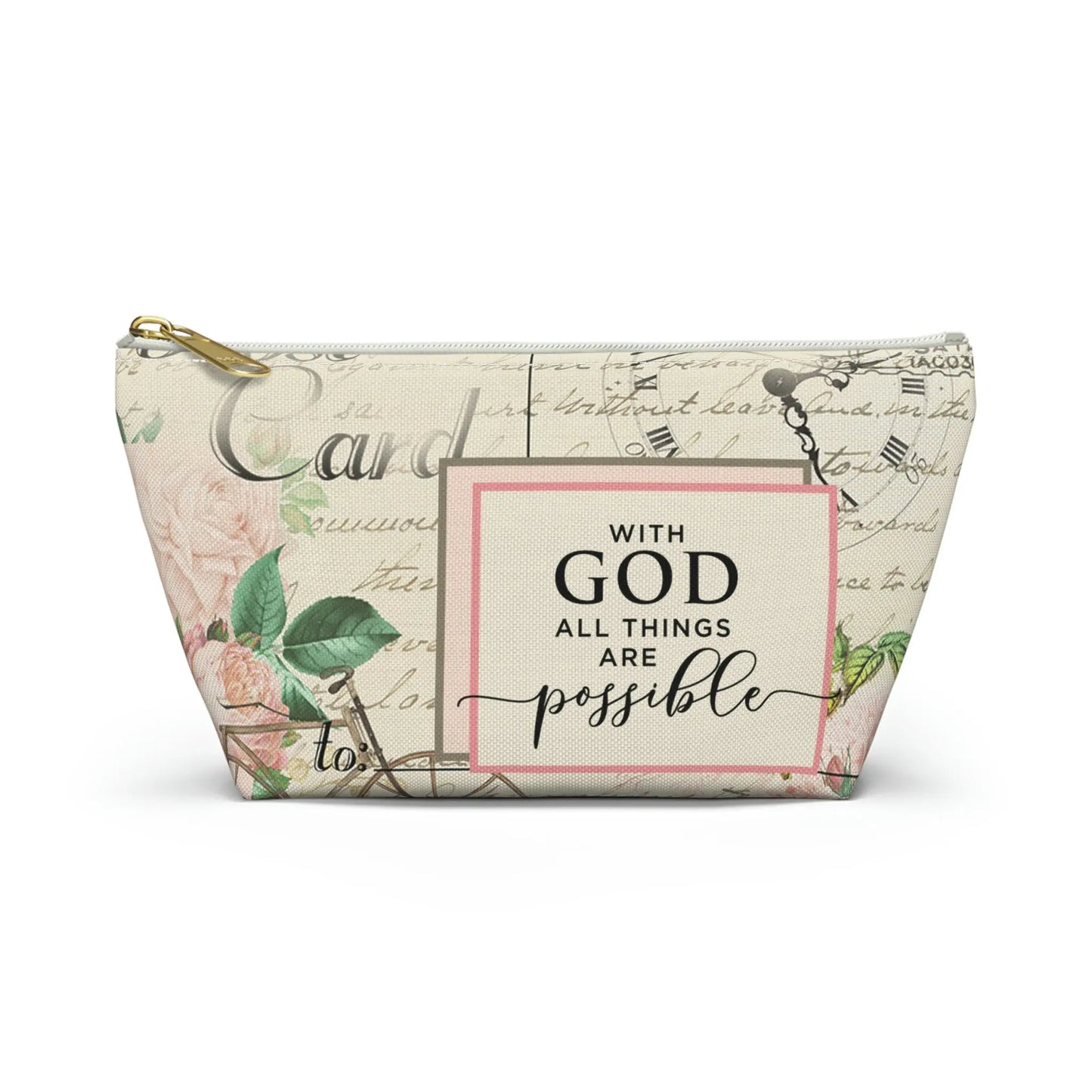 With God All Things Are Possible Makeup Accessory Pouch w T-bottom - Vintage Bicycle Printify