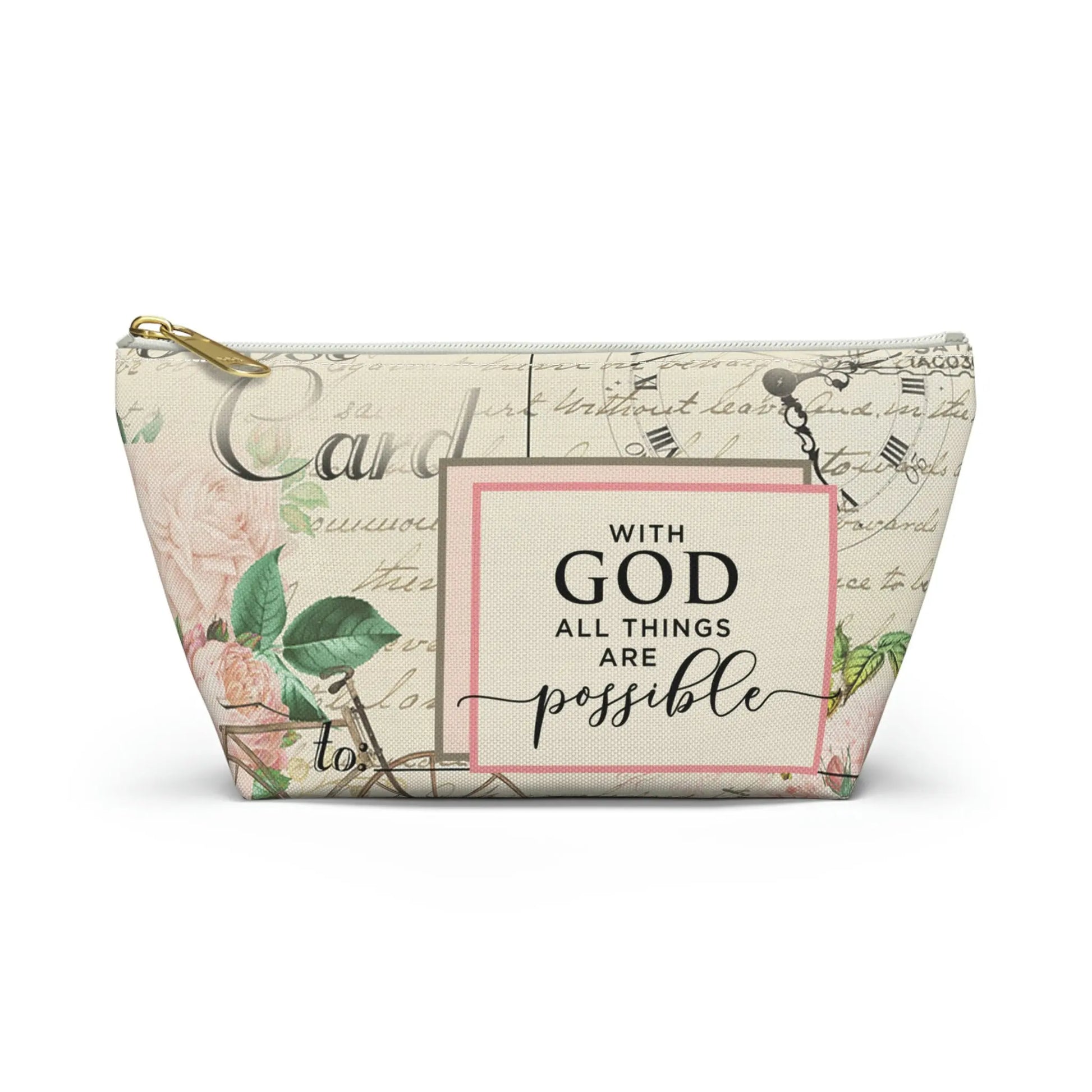 With God All Things Are Possible Makeup Accessory Pouch w T-bottom - Vintage Bicycle Printify