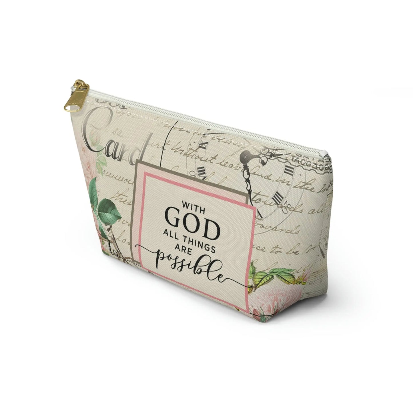 With God All Things Are Possible Makeup Accessory Pouch w T-bottom - Vintage Bicycle Printify