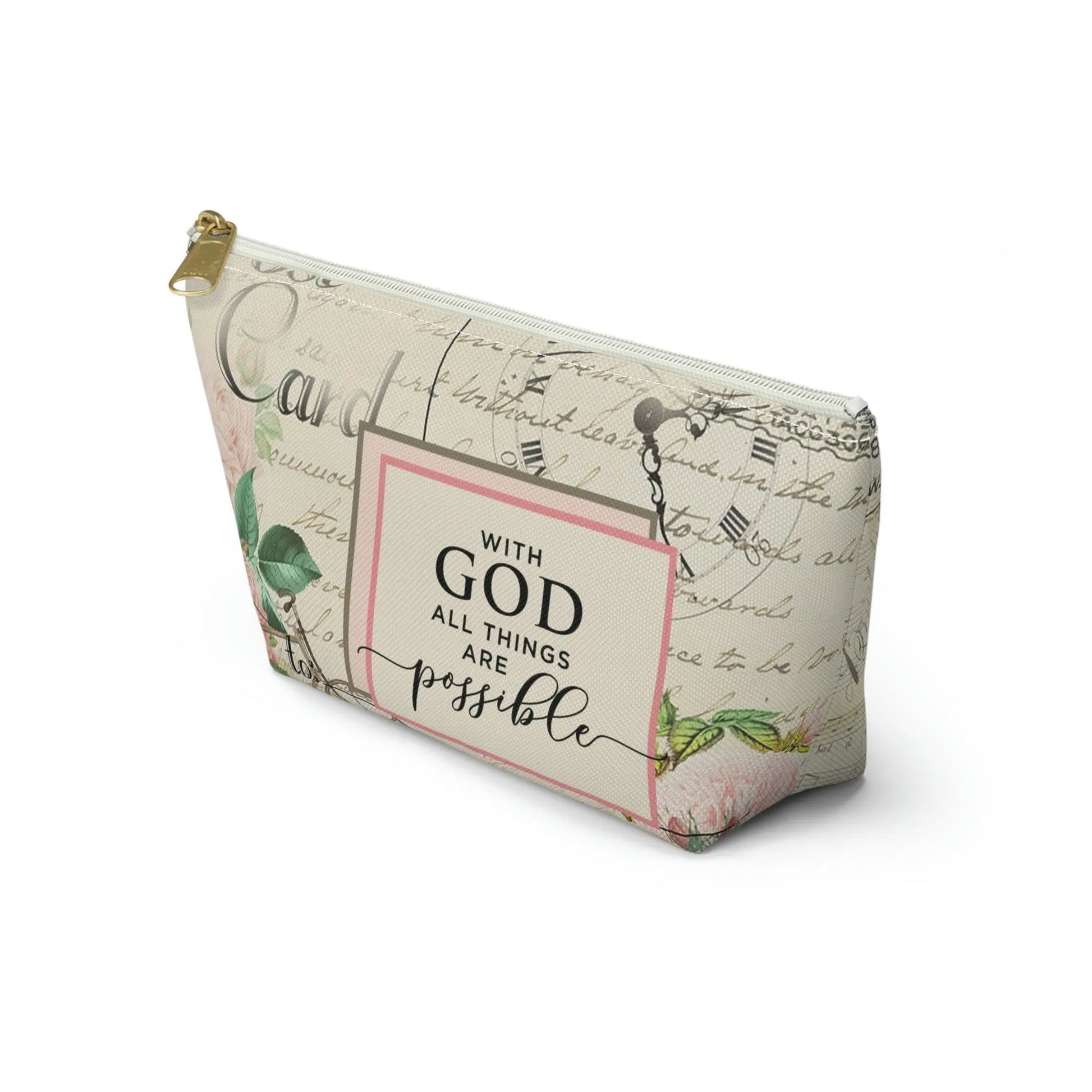 With God All Things Are Possible Makeup Accessory Pouch w T-bottom - Vintage Bicycle Printify