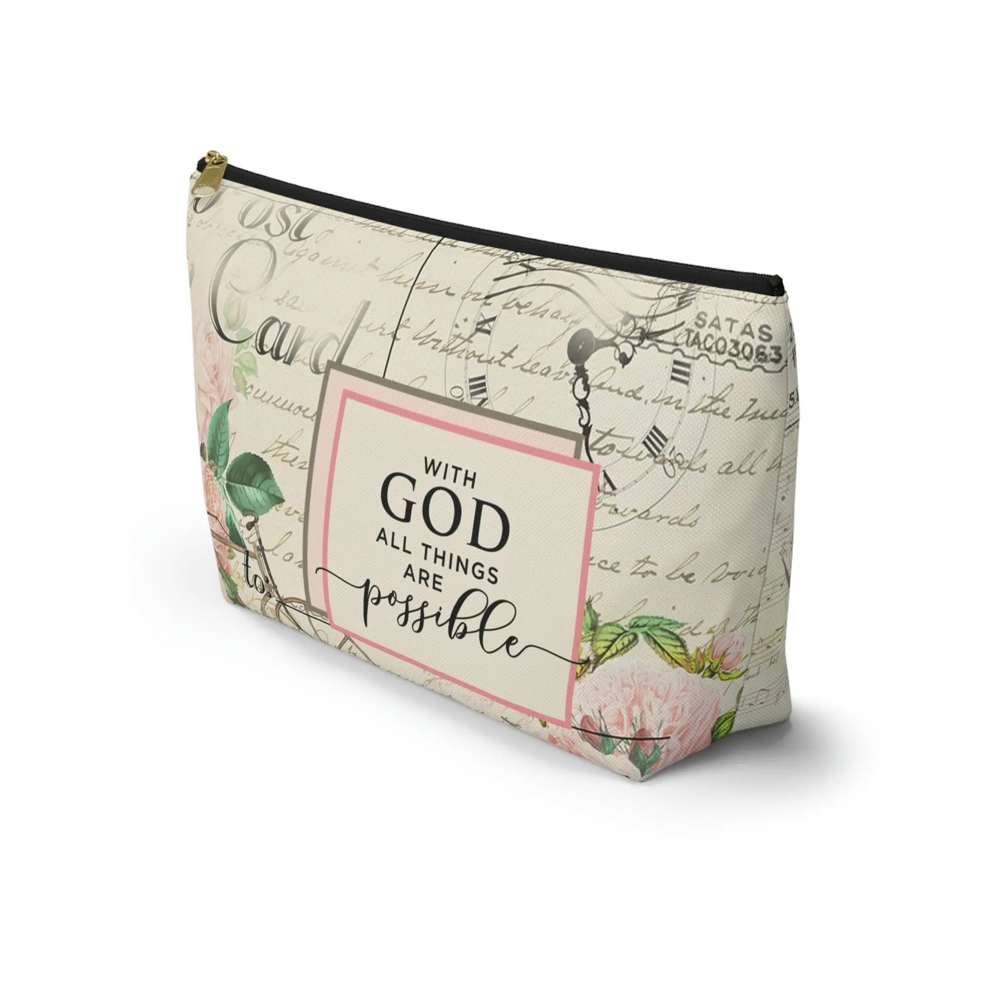 With God All Things Are Possible Makeup Accessory Pouch w T-bottom - Vintage Bicycle Printify