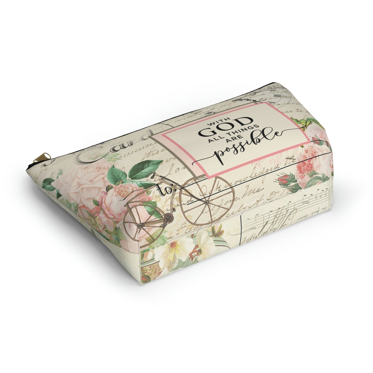 With God All Things Are Possible Makeup Accessory Pouch w T-bottom - Vintage Bicycle Printify